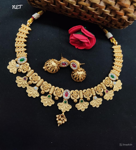 JOYERÍA DE COBRE TRADICIONAL Y DE MODA INDIA CONJUNTO DE JOYERÍA DE BODA NOVIA PARA MUJER CONJUNTO DE PENDIENTES Y COLLAR - Product Image 1