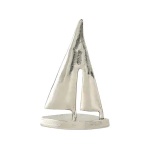 Escultura de barco de vela Spinnaker de aluminio con acabado plateado, adornos de diseño moderno, Accesorios de escritorio de oficina, decoración para sala de estar