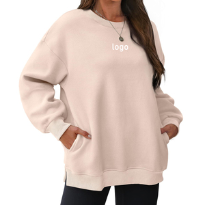 Sudaderas rosas de gran tamaño de alta calidad, jerséis con bolsillos de manga larga de algodón con dobladillo, sudadera informal cálida para exteriores para mujer - Product Image 3