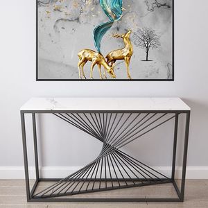 Contemporary Luxury Console <b>Table</b> with Bronze-Color Frame and <b>Mirrored</b> Stone Top 120x30x85cm for Entry MDF Material-CST001 - Product Image 5