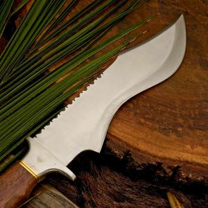 Cuchillo Bowie de Acero de Damasco Hecho a Mano Personalizado para Caza y Campamento |   Cuchillo de Hoja Fija con Mango de Madera y Funda de Cuero (OEM Disponible) - Product Image 3