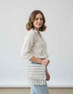 Craftstages International Handmade Designer Dari Cotton Eco-Friendly Ladies Shoulder Bag Square Thread Pattern Handloom Zipper - Product Image 3