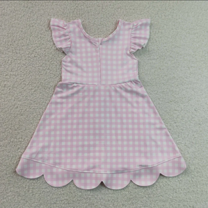 Vestido Casual Rosa a Cuadros para Niñas, Manga Regular, Suave, con Dobladillo Festoneado, Largo hasta la Rodilla, Traje de Verano para Niñas Pequeñas - Product Image 3