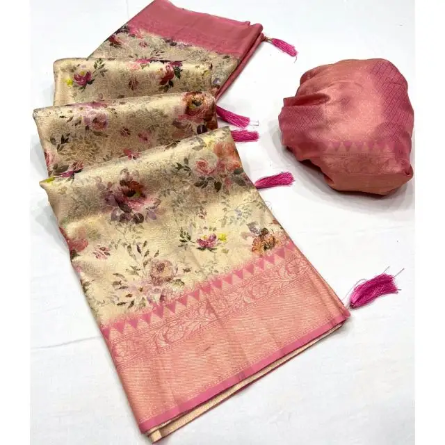 Best Fabric latest Trend Jacquard Handloom Silk With Fancy Latkan Saree And Blouse Indian Exporter And Manufacturer