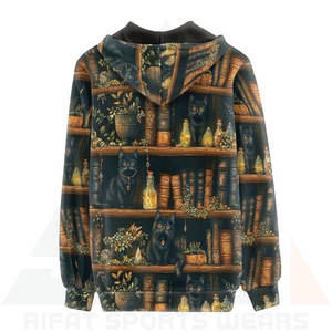 Sweat à capuche pour femme, hiver, vintage, imprimé bibliothèque et chat noir, coupe ample, confortable, mélange coton/polyester - Product Image 2