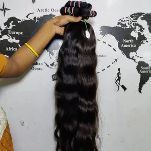 Cabelo indiano cru, cabelo remy virgem indiano não processado 100%, extensão de cabelo cru para o sul da Índia