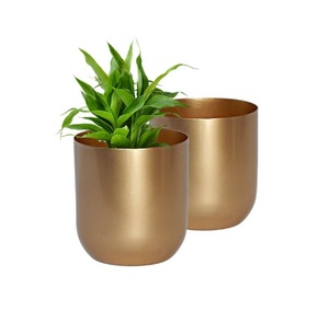 Ribbed Design <b>Gold</b> Metal <b>Planter</b> Set of 3 Pcs for Home Living Room Indoor Outdoor Home Balcony Garden Decor Metal <b>Planter</b> - Product Image 5
