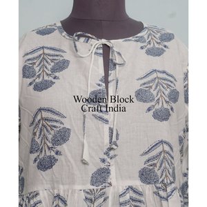 Robe en coton bohème légère pour femmes, imprimé floral fait à la main, motif à blocs, décontractée, pour les fêtes d'été, lavable - Product Image 3