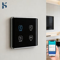 Panneau d'interrupteur tactile intelligent 4 modes pour la maison, contrôle via application mobile, tactile réactif, ligne N+L, panneau incurvé en verre noir
