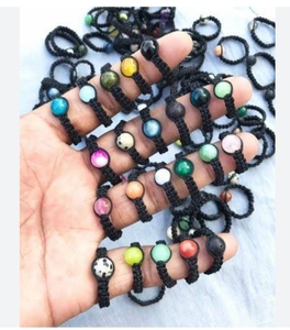 Bague en macramé antique avec boule de pierre multicolore bijoux réglables pour fiançailles cadeau d'anniversaire de la Saint-Valentin - Product Image 1