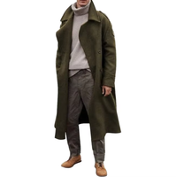 Manteau trench vintage en laine pour homme, coupe ajustée, col rabattu, bouton unique, doublure polaire, chaud pour l'hiver, rembourré en duvet, enduit de bambou