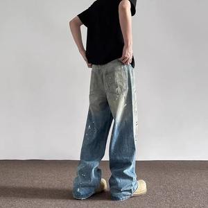 กางเกงลำลองขาตรงผู้ชาย, กางเกงยีนส์ซักด้วยคริสตัลทรงหลวมมีสไตล์ฮิปฮอปเทรนด์2025ฤดูใบไม้ร่วงฤดูหนาว - Product Image 4