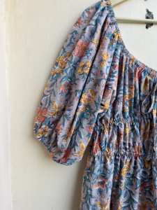 Vestido de verano de algodón con cuello cuadrado, vestido MIDI con estampado de bloques a mano, vestido con escote cuadrado - Product Image 3