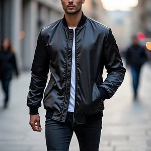 Lightweight MA1 <b>Flight</b> Bomber <b>Jacket</b> for <b>Men</b> Winter Fashion Satin Baseball Varsity Outerwear Full Zipper Front Logo Breathable - Product Image 5