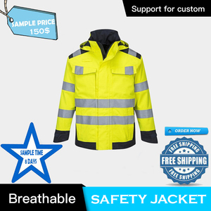 Chaqueta de Seguridad Reflectante de Alta Visibilidad, Impermeable, Fluorescente, ANSI Clase 2, Uniforme para Construcción, Electricistas, Uso Industrial - Product Image 5