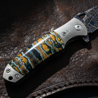 Couteau de poche pliant en acier Damas mosaïque, manche en dent de mamouth, ouverture par flipper, trou pour le pouce, haut de gamme, acier 15N20, couteau de chasse EDC