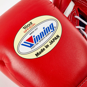Gants de boxe en cuir véritable de qualité supérieure RTS Professional OEM Fight Gear Winning, 100% cuir véritable, à lacets, rouges. - Product Image 6