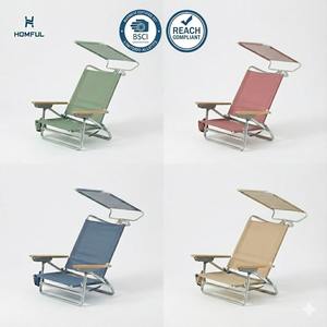 كرسي شاطئ قابل للطي متعدد الألوان من HOMFUL مع 5 وضعيات للإمالة، مزود بأذرع خشبية ومظلة واقية من الأشعة فوق البنفسجية - Product Image 1