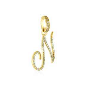 Pendentif en or jaune massif 14 carats avec initiales N Bijoux en diamant pavé faits à la main de qualité supérieure Pendentif en or avec nom et lettre N Diamant - Product Image 4