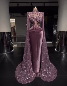 New Luxury Women's Floor-Length Beaded Lace Evening Dress Rhinestone Trim Lightweight Mermaid Silhouette Formal Wear Built-in - Product Image 1