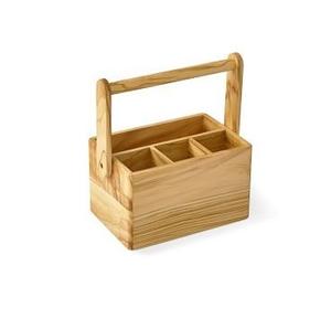 Porte-couverts moderne en bois d'acacia avec poignée Organisateur polyvalent pour la vaisselle pour la cuisine - Product Image 1