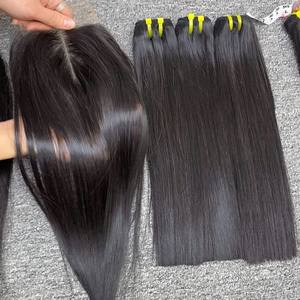 Vente en gros de cheveux vierges Remy 4*4 couleur 1b, double trame, fermeture en dentelle frontale, vague naturelle, lisse et transparente, usine du Vietnam - Product Image 4