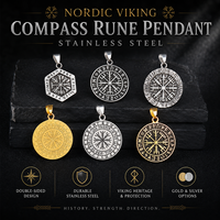 Collier pendentif boussole Vegvisir vintage en acier inoxydable 316L, double face, avec runes Futhark, amulette viking pour homme, cadeau