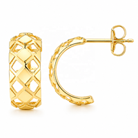 Pendientes de Aro Geométricos de Oro Amarillo de 14K con Diseño de Rejilla Pulida, Joyería Fina, Venta al por Mayor OEM ODM