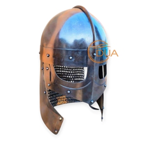 Auténtico casco de guerrero vikingo: Armadura nórdica medieval hecha a mano con cota de malla, lista para LARP, acabado desgastado en la batalla - Product Image 2