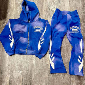 Mejor fabricante personalizado Sun Faded Sudadera con capucha y pantalones de chándal Loose Fit French Terry Flare Pants Mens Cotton Zipper Chándal Set - Product Image 4