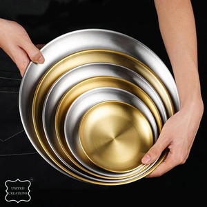 Plateau à vaisselle rond argenté doré plateau en cuivre inox assiette alimentaire plateau décoratif luxe en cuivre inox - Product Image 2