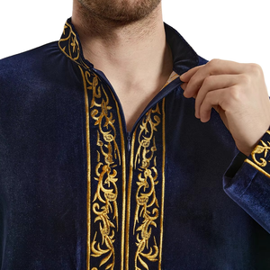 Kaftan islámico de manga larga Thobe de terciopelo de alta calidad para hombre con bordado árabe Thobe Thawb adultos ropa activa cómoda - Product Image 3