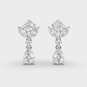 ต่างหูเม็ดเพชรห้าเม็ดทำจากแล็บประดับ2.0 + 2.0 CTW ทรงลูกแพร์ - Product Image 5