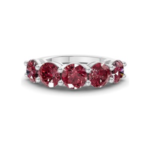 Encantadora Banda Redonda de Oro Sólido de 14K con Diamantes Cultivados en Laboratorio de Color Cognac Cereza de 0.50 Ct Tw, Claridad VS, 5 Diamantes con Brillo Cálido - Product Image 3