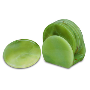 High Quality Hand-Carved Light <b>Green</b> Onyx <b>Coaster</b> Set Multi-Faceted Engraved Plaque ISO Certified Home Decoration Great Price! - Product Image 2