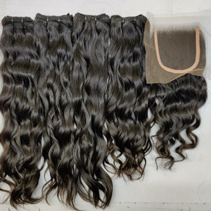 Alta calidad Indio crudo 100% pelo ondulado Natural suave cutículas alineadas de larga duración para mujeres Color negro - Product Image 1