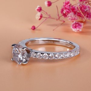 Jeulia <b>Solitaire</b> Round Cut Sterling <b>Silver</b> Engagement <b>Ring</b>-Romantic Rhodium Plated Inlay - Product Image 4