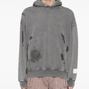 Sweat à capuche tendance pour hommes, design vieilli, haute qualité, lavage à l'acide, sweat à capuche pour hommes brodé et teint uni personnalisé - Product Image 1