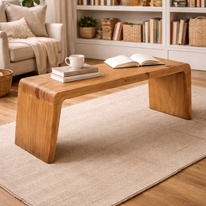 Banc élégant en bois de monkey pod suar massif, design commercial pour hôtel, salle à manger, design monobloc sans joint, grain de bois naturel, haute fonctionnalité - Product Image 3