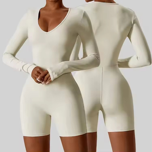 จั๊มสูทขาสั้นมีซิปรูดขึ้นแขนกุดสำหรับเล่นฟิตเนสออกกำลังกายบอดี้สูทออกกำลังกายฟิตเนสสปอร์ตกระชับสัดส่วน - Product Image 6