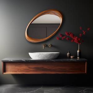 Marco de diseño ondulado Irregular asimétrico de madera de nogal, espejo hecho a mano, estilo Art Deco para tocador de baño y decoración del hogar - Product Image 2