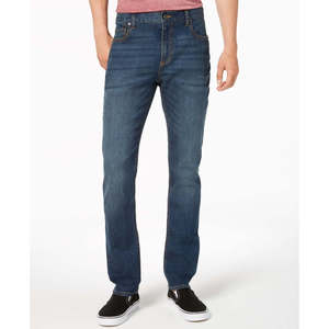 Jeans American Rag da Uomo Stile Y2K a Gamba Dritta, Vestibilità Slim, in Denim Elasticizzato Traspirante Blu con Decorazioni a Rivetti e Effetto Stonewashed - Product Image 4