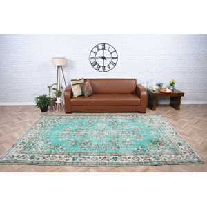 Alfombra Turca Vintage Grande de 6.1x9.4 pies, Alfombra de Lana Sólida Azul y Blanca - Product Image 2