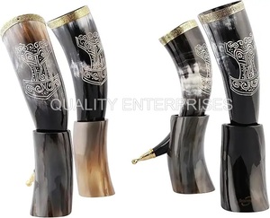 Corne à boire Viking de haute qualité avec support artisanat naturel de style animal sculpté poli pour mariage ou décoration de la maison - Product Image 5