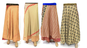 Maxi Length Women's Double Layer Sari Silk Wrap <b>Skirt</b> Vintage Boho Style Casual Beach Wear Free Size Breathable Lightweight - Product Image 3