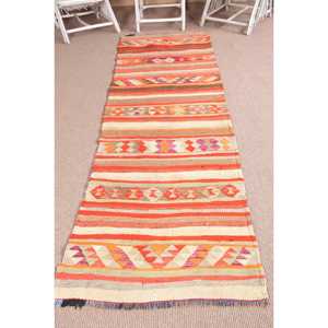 Vintage <b>Rug</b>, <b>Runner</b> 2.9x9.6 ft Turkish <b>Rug</b>, Orange Geometric Wool <b>Rug</b> - Product Image 1