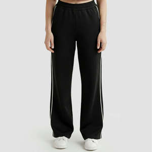 Core <b>Line</b> Wide Leg <b>Pants</b> with Side Stripe Decoration Black Trousers - Product Image 2