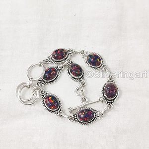 สร้อยข้อมือผู้หญิงสีดำธรรมชาติโอปอลพลอย October birthstone Anniversary เครื่องประดับทำด้วยมือสร้อยข้อมือเงินสเตอร์ลิง925 - Product Image 4