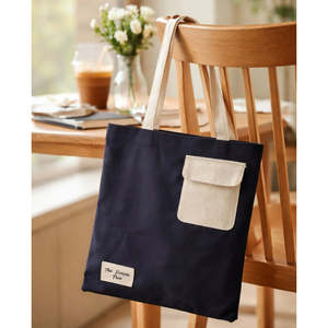Black Cotton Tote <b>Bag</b> Pocket Canvas Eco-Friendly Reusable Recyclable Full Customized Zipper Closure Large (>50cm) Machine - Product Image 3