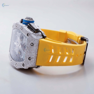 Customizable Mens Lab Grown Diamond <b>Watch</b> Bold Yellow Rubber Strap Wrist <b>Watch</b> Iced Out Hip Hop <b>Watch</b> - Product Image 6